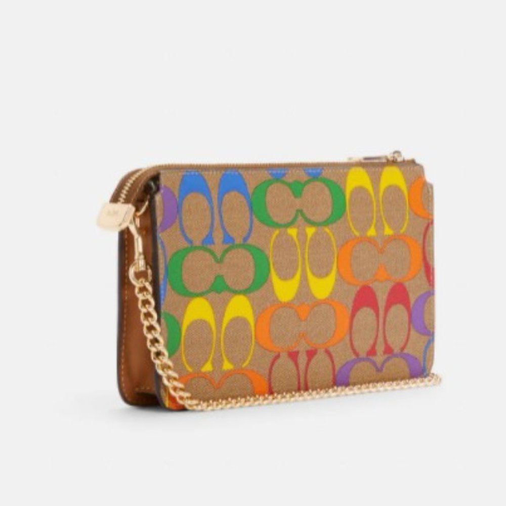Coach Poppy Crossbody In Rainbow Signature Canvas Textile Leather Double purse - Picture 7 of 11